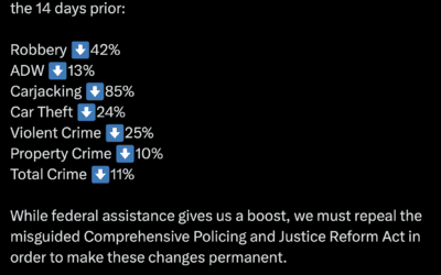 D.C. Reporting Stunning Drops in Violent Crime Rates Since Trump Federalized D.C.’s Law Enforcement. Robbery down 46%, Carjackings down 83%, Violent Crime down 22%.